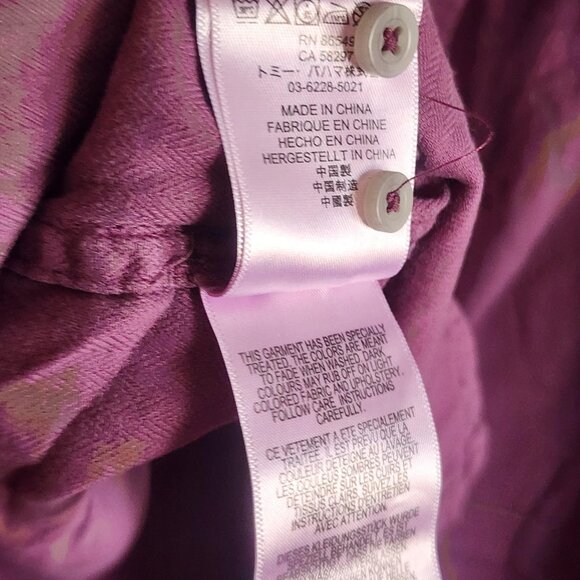 Tommy Bahama Shirt Mens 2XL Purple Button Up Palm Lined Cuffs Herringbone Casual - Picture 9 of 13